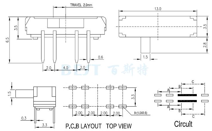 微型撥動(dòng)開(kāi)關(guān)MSK23D38參考圖紙