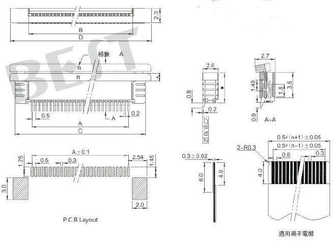 FPC連接器0.5K-AS-NPWB-T/R參考圖紙 FPC連接器0.5K-AS-NPWB-T/R參考圖紙