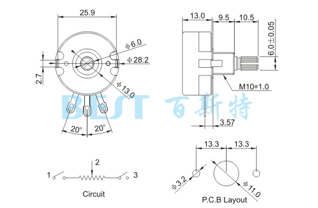 電位器WH118-2W參考圖紙 電位器WH118-2W參考圖紙